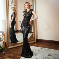 POEMSSONGS - Original Personality Evening Dress Vestido De Festa Sexy Black Long Sequin Prom Gowns Formal Party Dress Vestido De Mujer