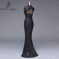 POEMSSONGS - Original Elegant Long Black Sequin Evening Dress Vestido De Festa Robe Longue Prom Gowns Formal Party Dress Reflective Dress