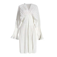 MARIGOLDSHADOWS - Original Sakiya Pleated Long Sleeve Shirt Dress - White