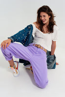 Q2 - Original High Waisted Loose Tapered Leg Jeans in Purple