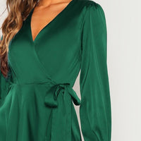 LUXURY AND ME - Original V-Neck Belted Wrap Asymmetric Party Maxi Dress