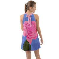 SHARON TATEM LLC - Original Pink Rose Dress Chiffon Halter Dress