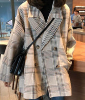 YOUNG STORE 03 - Original Women Autumn Winter Plaid Trench Coat Long Clothes Overcoat With Cotton Inside Plus Size Manteau Femme Casaco Feminino