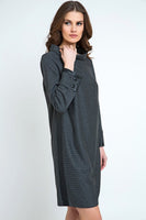 CONQUISTA FASHION - Original Casual H-Line Stand Collar Long Sleeve Midi Dress