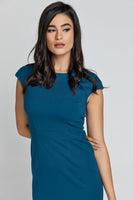 CONQUISTA FASHION - Original Fitted Petrol Blue Dress With Cap Sleeves