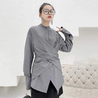 MARIGOLDSHADOWS - Original Kume Loose Stand Collar Long Sleeve Shirt - Gray