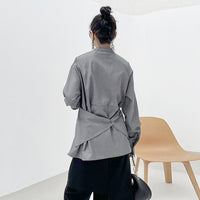 MARIGOLDSHADOWS - Original Kume Loose Stand Collar Long Sleeve Shirt - Gray