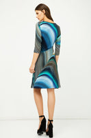 CONQUISTA FASHION - Original Print Jersey Faux Wrap Dress in Petrol