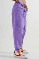 Q2 - Original High Waisted Loose Tapered Leg Jeans in Purple