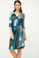 CONQUISTA FASHION - Original Print Jersey Faux Wrap Dress in Petrol