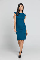 CONQUISTA FASHION - Original Fitted Petrol Blue Dress With Cap Sleeves