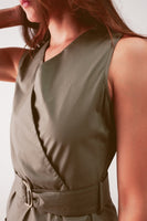 Q2 - Original Wrap Dress With Tie Waist Detail in Khaki