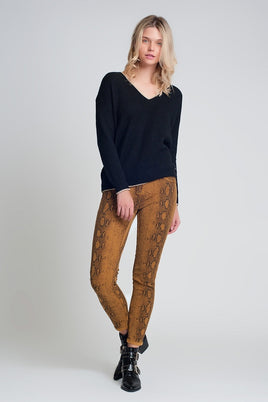 Q2 - Original Mustard Super Skinny Reversible Pants With Snake Print