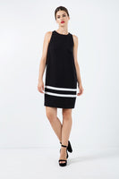 CONQUISTA FASHION - Original Black Sleeveless Dress With White Stripe Detail