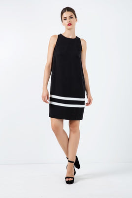 CONQUISTA FASHION - Original Black Sleeveless Dress With White Stripe Detail