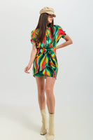 Q2 - Original Mini Wrap Shirt Dress in Green Swirl Print