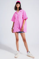 Q2 - Original Oversized Short Sleeve Shirt in Bright Pink