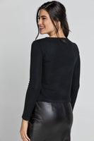 CONQUISTA FASHION - Original Black Top With Faux Leather Front