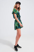 Q2 - Original Wrap Jumpsuit in Green Tropical Print