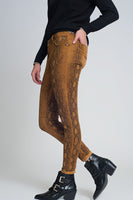 Q2 - Original Mustard Super Skinny Reversible Pants With Snake Print