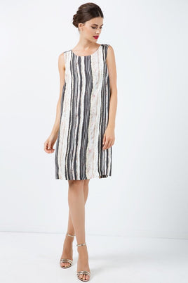 CONQUISTA FASHION - Original Striped Straight Dress With Belt