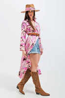 Q2 - Original Maxi Shirt Dress in Pink Abstract Print