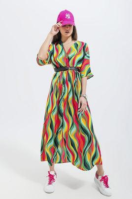 Q2 - Original Shirt Dress in Green Abstract Swirl Print