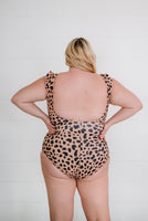 LIVING FREE BEAUTY - Original Hear Me Roar Leopard Ruffle Sleeve Swimsuit