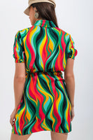 Q2 - Original Mini Wrap Shirt Dress in Green Swirl Print