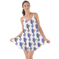 SHARON TATEM LLC - Original Seahorse Pattern Flare Thin Strap Chiffon Halter Dress