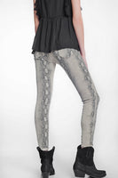 Q2 - Original Beige Super Skinny Reversible Pants With Snake Print