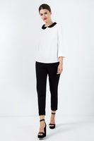 CONQUISTA FASHION - Original Cream Top With Βlack Peter Pan Collar