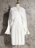 MARIGOLDSHADOWS - Original Sakiya Pleated Long Sleeve Shirt Dress - White