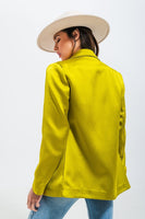 Q2 - Original Double Breasted Satin Blazer in Lime Green