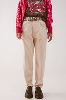 Q2 - Original Wide Cream Corduroy Pants With Peg