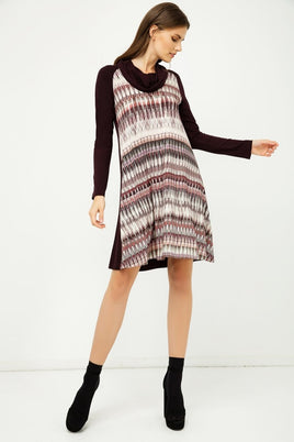 CONQUISTA FASHION - Original Line Print Dress With Turtle Neck