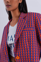 Q2 - Original Crop Retro Suit Blazer in Red Geo