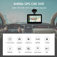 ANFILITE - Original H55 7 Inch Capacitive Android Car GPS Navigator Quad Core 16GB Car DVR Dash Cam Dual Cameras 1080P Record Free Maps