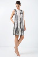 CONQUISTA FASHION - Original Striped Straight Dress With Button Detail