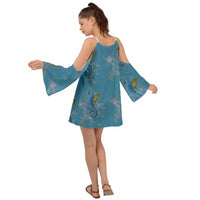 SHARON TATEM LLC - Original Long Sleeve Blue Seahorses Wing Sleeves Dress