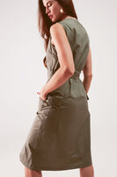 Q2 - Original Wrap Dress With Tie Waist Detail in Khaki