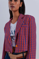 Q2 - Original Crop Retro Suit Blazer in Red Geo