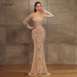 FLORIA - Original 2020 Mermaid Beading Prom Dresses Long Sexy Evening Dresses With Sleeves Women Wedding Party Dresses Robe Longue Turkish Couture DIGITAL OFFICE ELECTRONIC