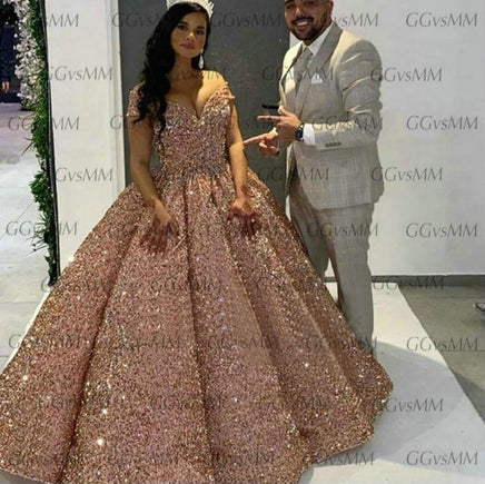 GGVSMM - Original Sparkly African Wedding Dress Long Off Shoulder Sequines robe de mariee Lace Up Ball Gown Arabic Bridal Dresses 2022 Custom Made DIGITAL OFFICE ELECTRONIC