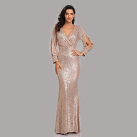 Original Sexy V-neck Mermaid Evening Dress Long Formal Prom Party Gown Full Sequins long Sleeve Galadress Vestidos Women Dresses 2021