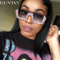 GUVIVI - Original Diamond Semi-Rimless Square Sunglasses Women Rhinestone Retro Gradient Sun Glasses Vintage Oversized Feminino Eyeglasses UV400