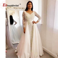 ESHAUT&BRIDAL - Original 2022 Luxury Mermaid Evening Night Dress for Women Muslim O Neck Long Sleeves Beading Sequin Handmade Formal Wedding Party Gowns