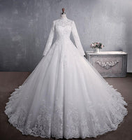 Original Muslim Wedding Dress 2022 Elegant High Neck With Train Princess Bride Dress Luxury Lace Embroidery Wedding Gown Vestido De Noiva