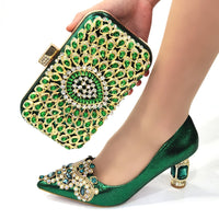 VENUS CHAN - Original 2022 Latest Italian Design Ladies Sexy Stiletto Heels Catwalk Shoes With Embroidered Rhinestones Shoes and Bag Set