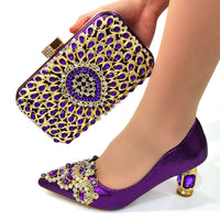 VENUS CHAN - Original 2022 Latest Italian Design Ladies Sexy Stiletto Heels Catwalk Shoes With Embroidered Rhinestones Shoes and Bag Set